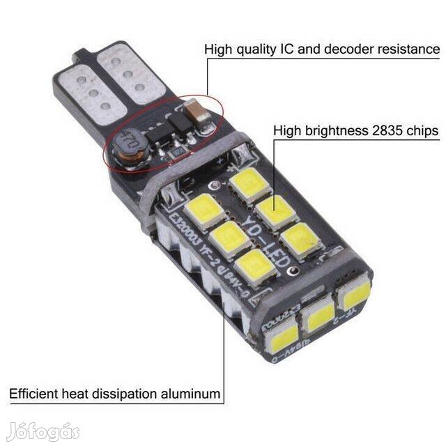 Ledes T15 Autó Izzó W16W 921 Fehér 15 SMD LED Jégfehér 12V Canbus _
