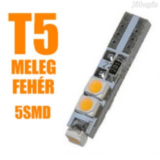 Ledes T5 Autó Izzó 5 SMD LED ( 3528 ) 12V Melegfehér