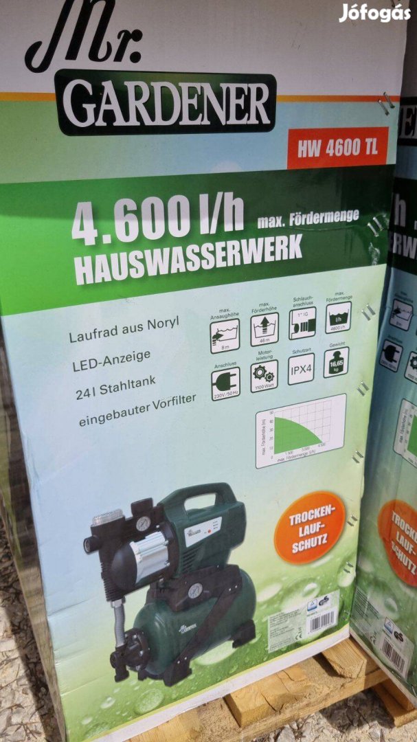 Leégés elleni védelemmel, erős házi vízmű, 4600L/h vízhozamú hidrofor
