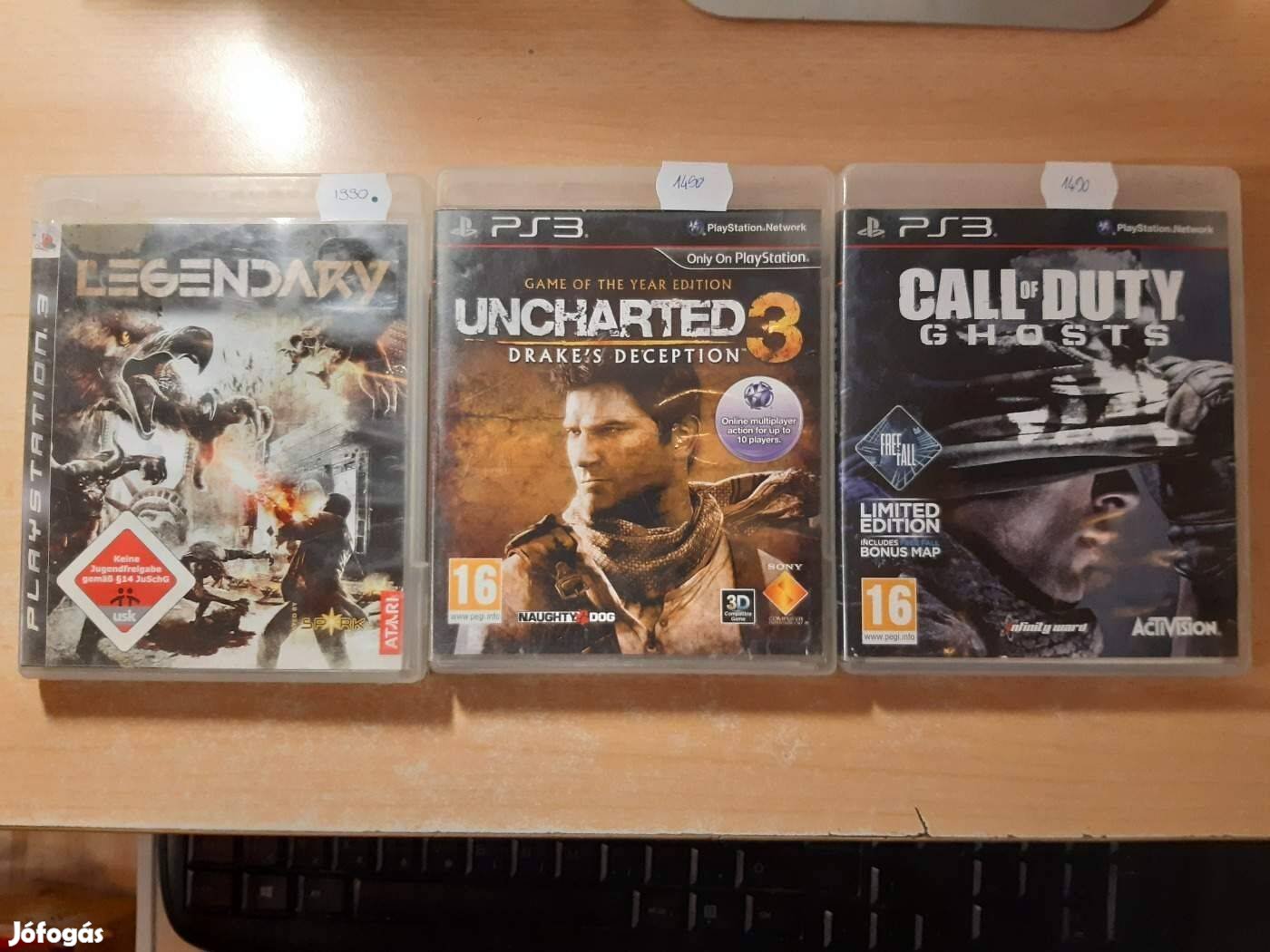 Legendary, Uncharted 3, Call of Duty Ghosts Playstation 3 játékok