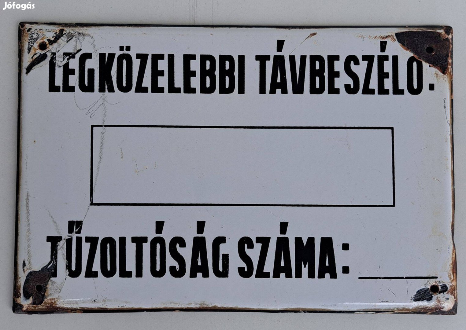 Legközelebbi Távbeszélő , Tűzoltóság száma. Zománc tábla