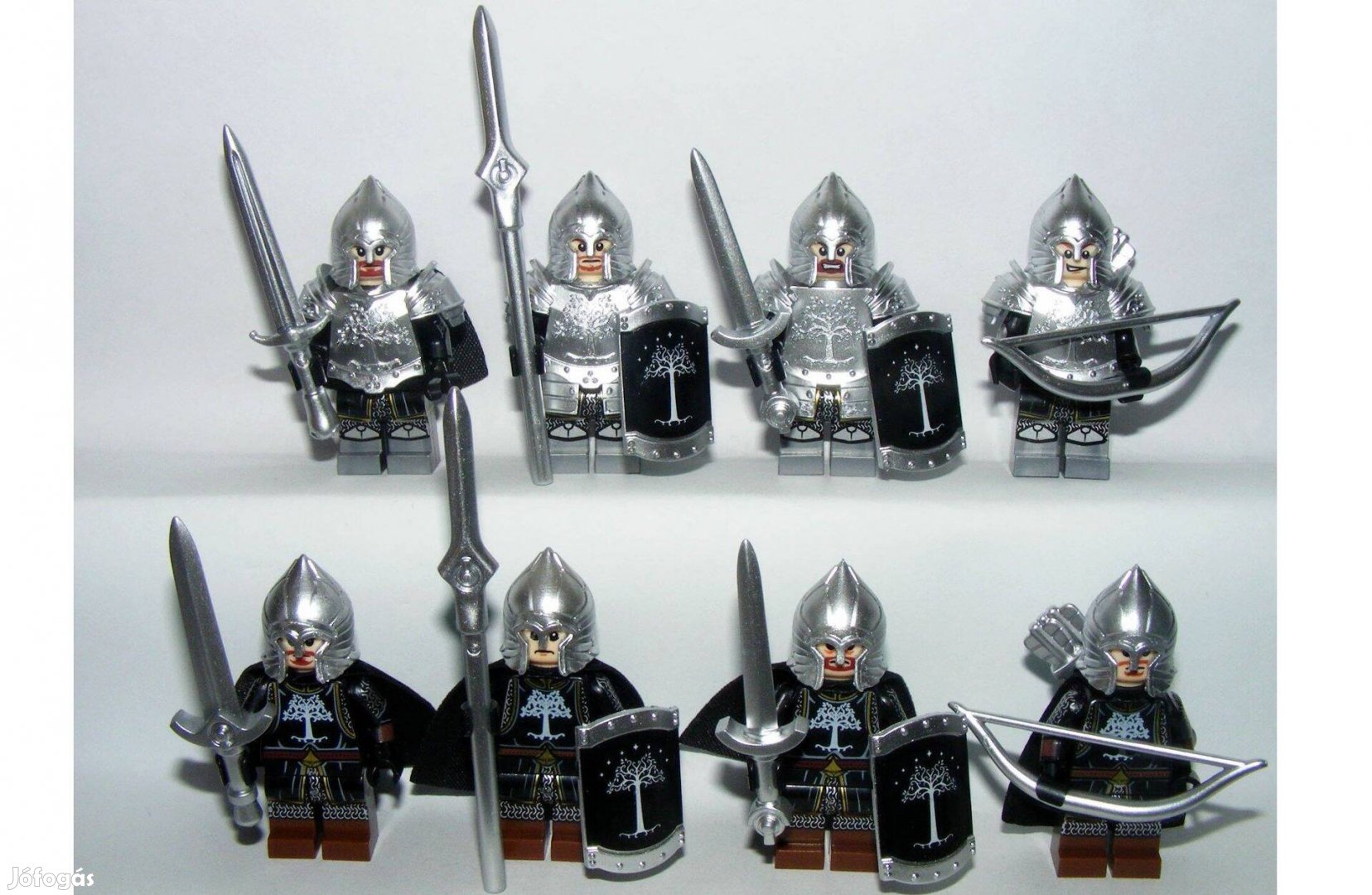 Lego Gyűrűk Ura Hobbit Gondor katonák 8db Ezüst Króm katona figura Új