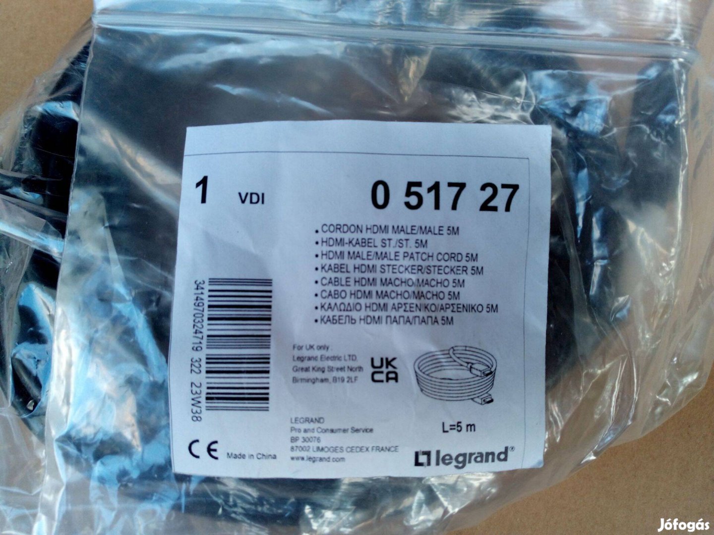 Legrand 051727 csatlakozóval szerelt HDMI kábel 5 méter