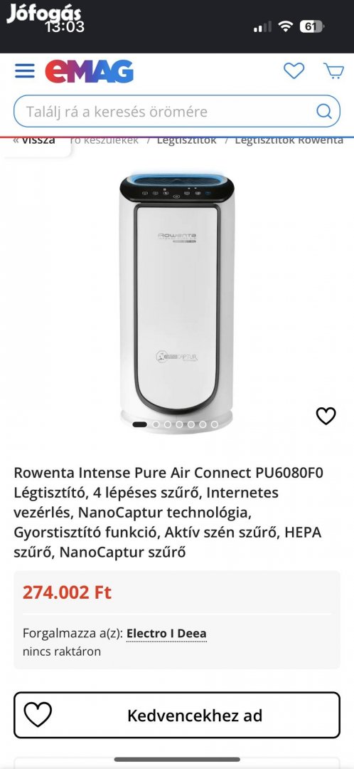 Légtisztító Rowenta Intense PU6080F0