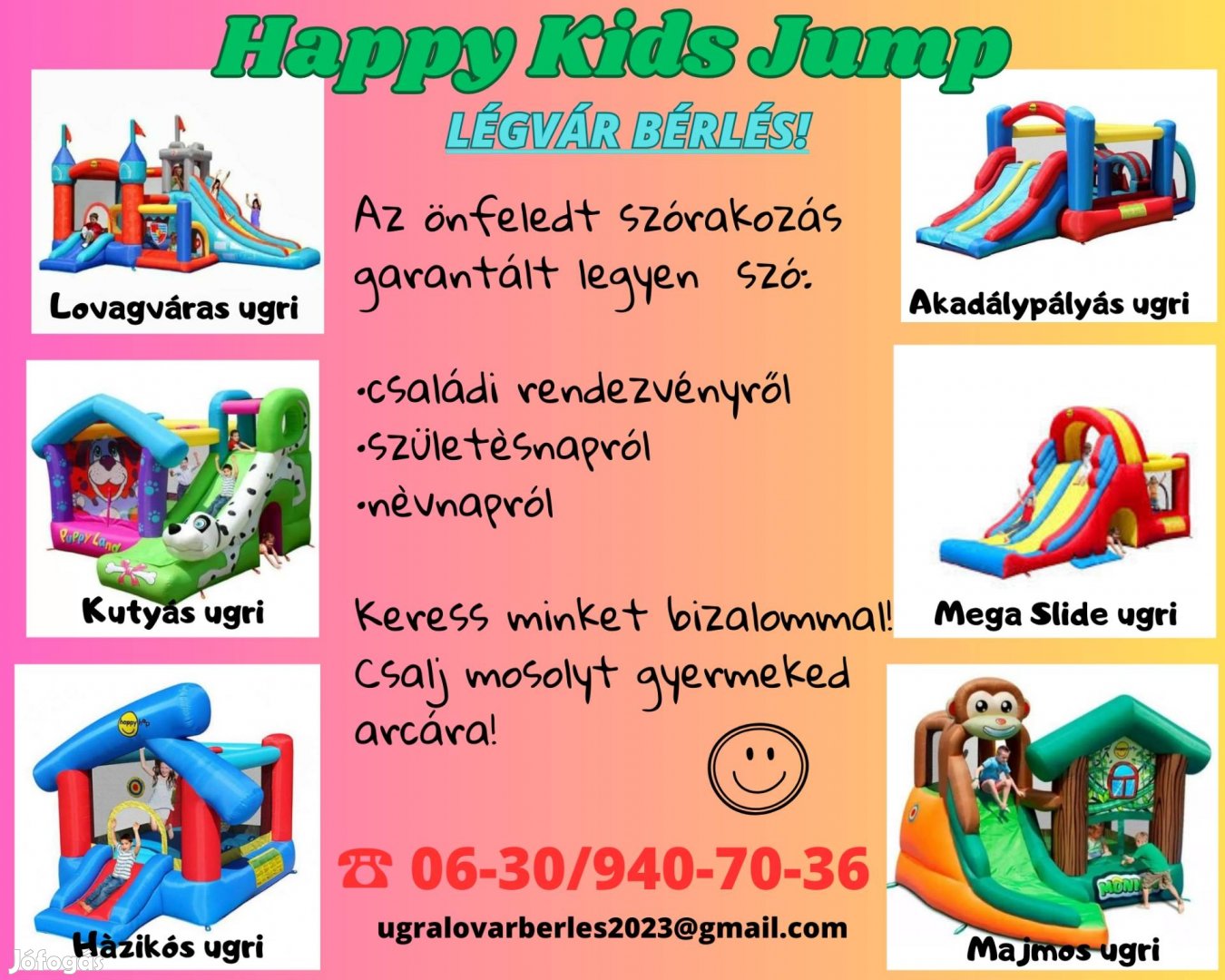 Légvárbérlés minden alkalomra a Happy Kids Jump-tól!
