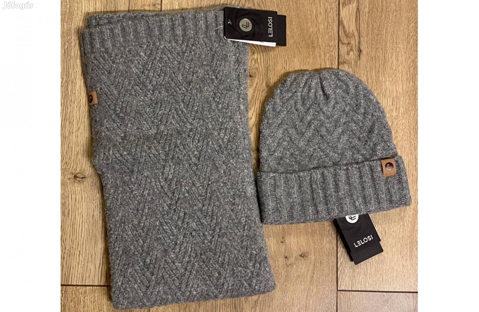 Lelosi szürke puha kötött sapka és sál új, címkés, uniszex