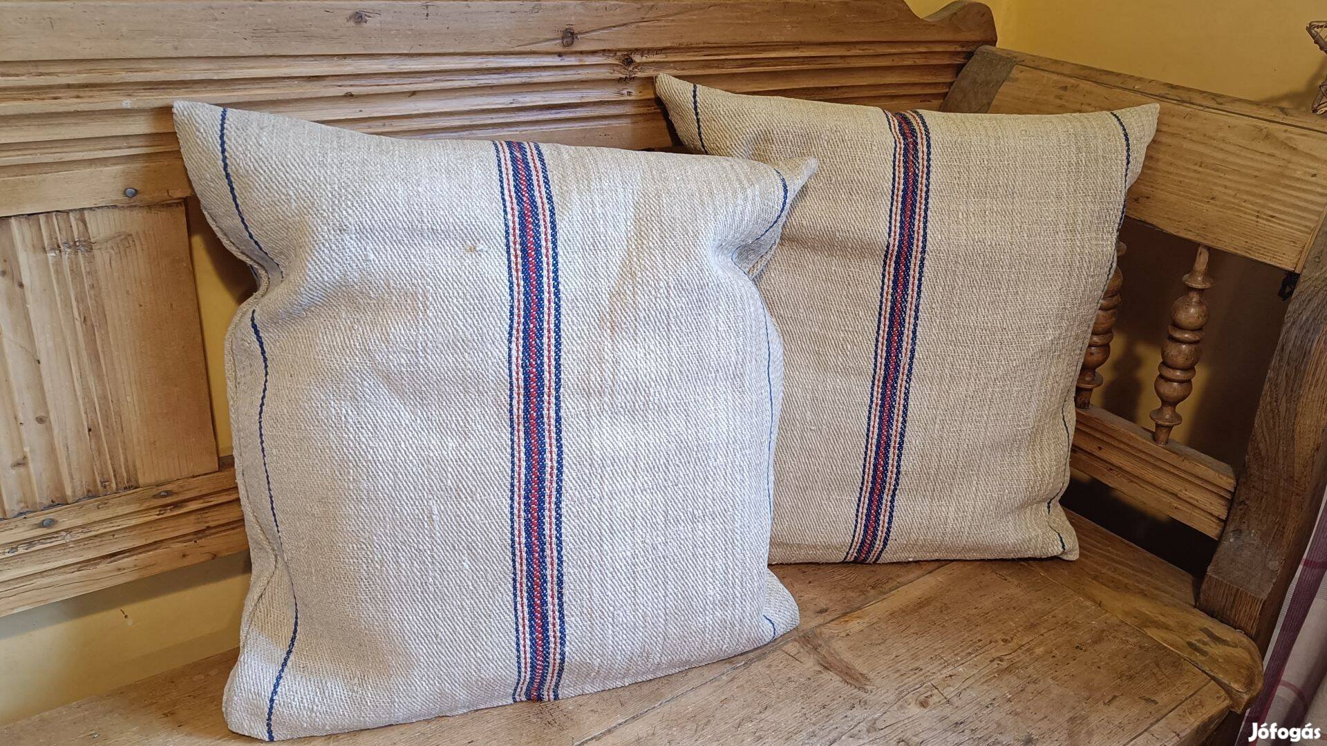 Lenkendervászonból zsákvászonból készült 50x50 cm csíkos