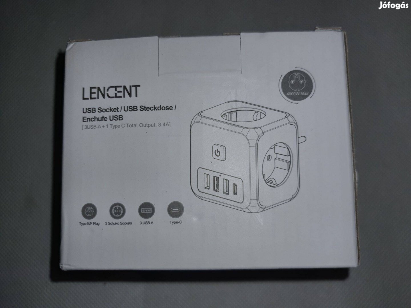 Lencent EU dugós elosztó 3 AC kimenettel +3 USB töltőporttal