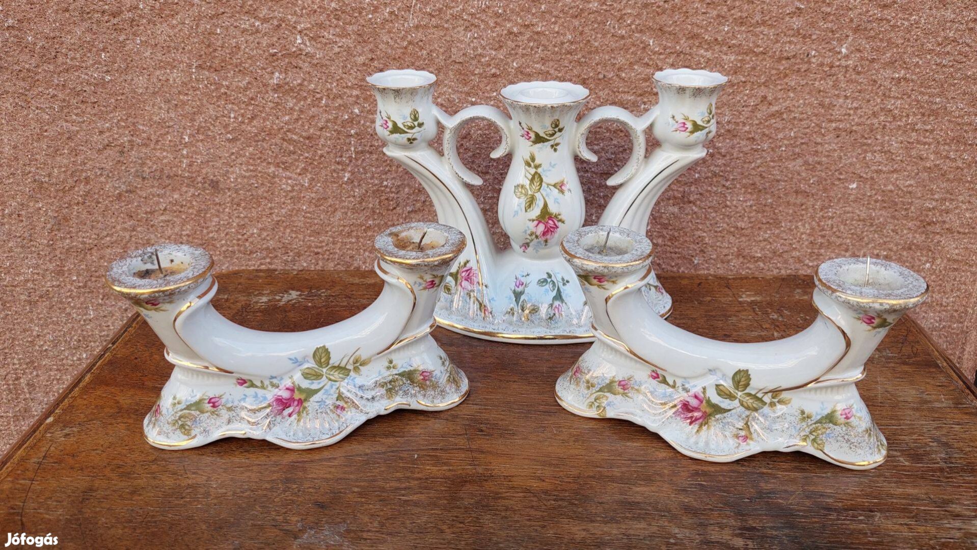 Lengyel Chodziez porcelán gyertyatartó szett, 3 db
