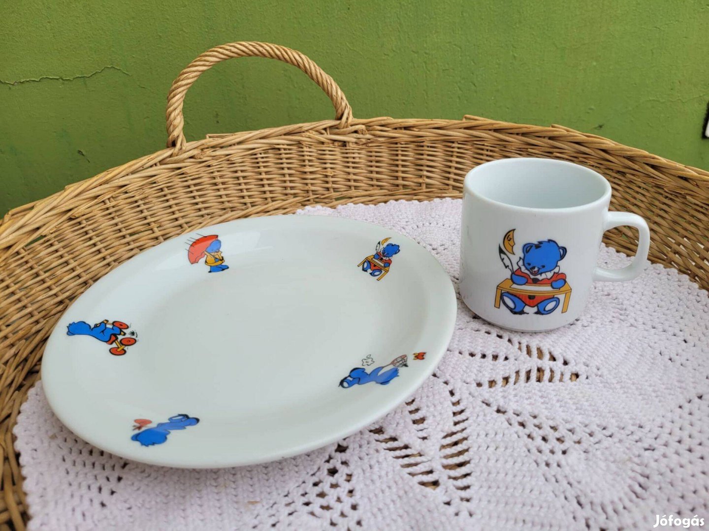 Lengyel porcelán kék macimintás gyerektányér szett