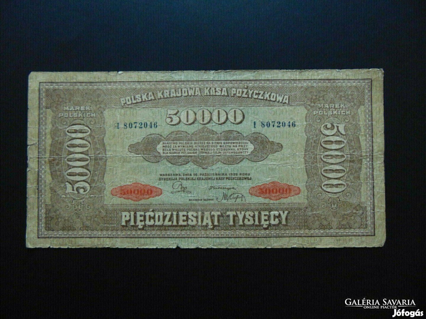 Lengyelország 50000 marek bankjegy 1922 Nagy méretű