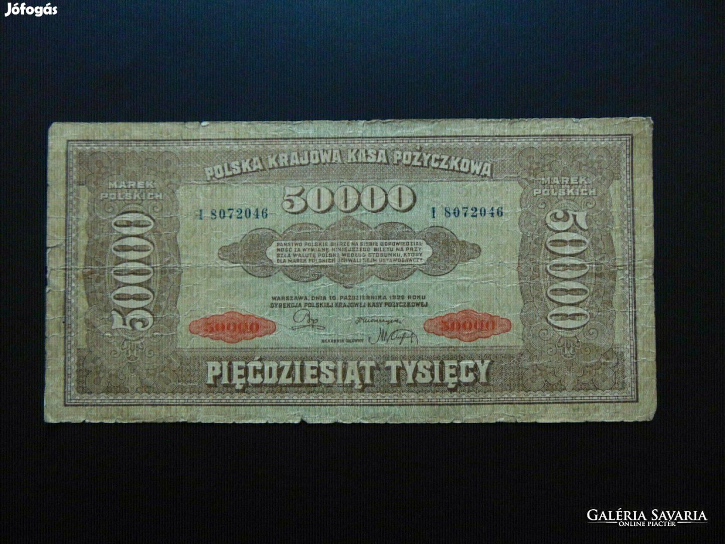 Lengyelország 50000 marek bankjegy 1922 Nagy méretű bankjegy