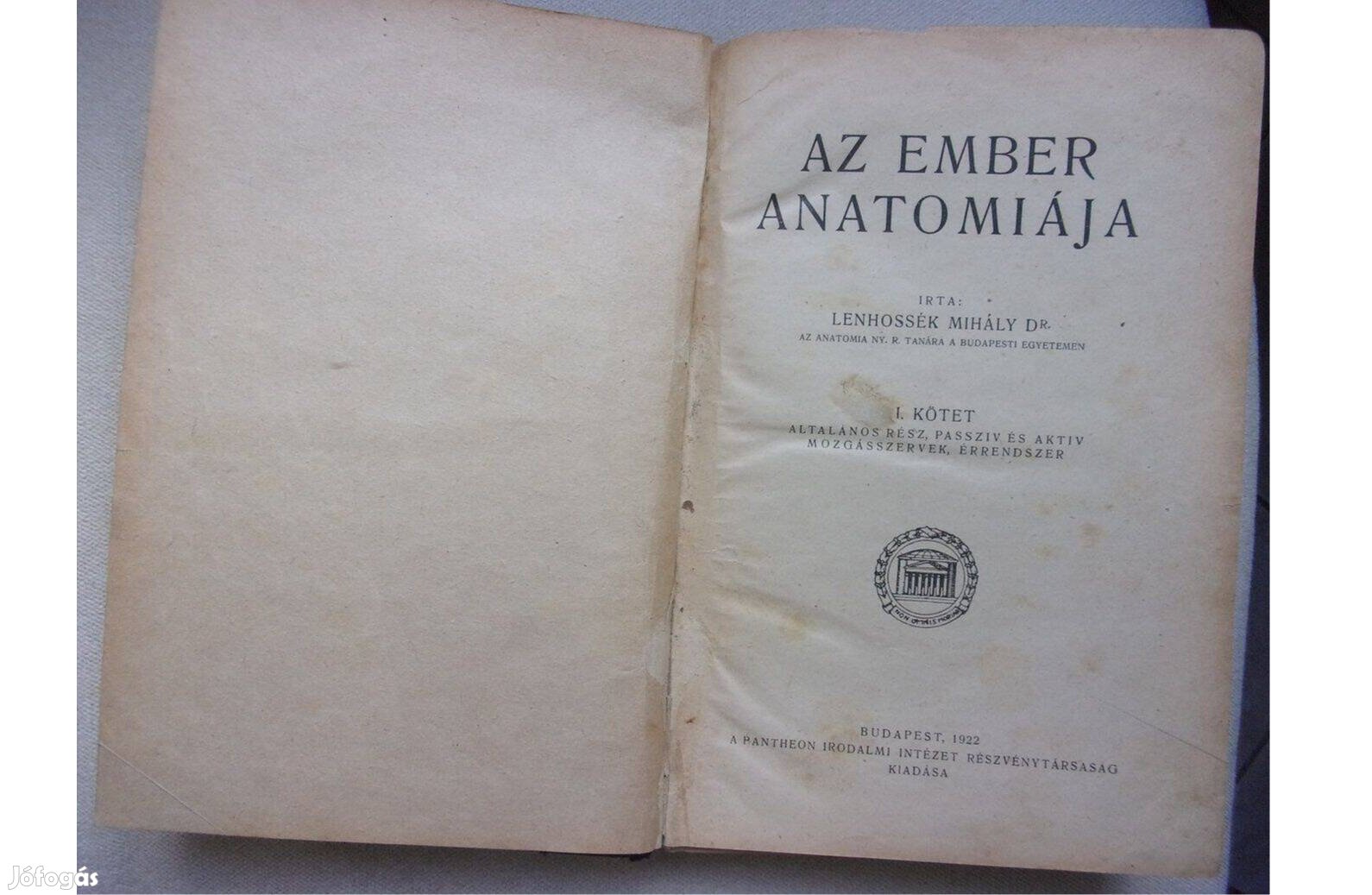 Lenhossék Mihály Az ember anatómiája 1922-es kiadás antik könyv