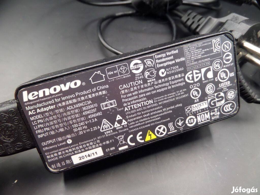 Lenovo AC adlx45ncc3a 20V 2,25 A adapter (ered) laptop töltő