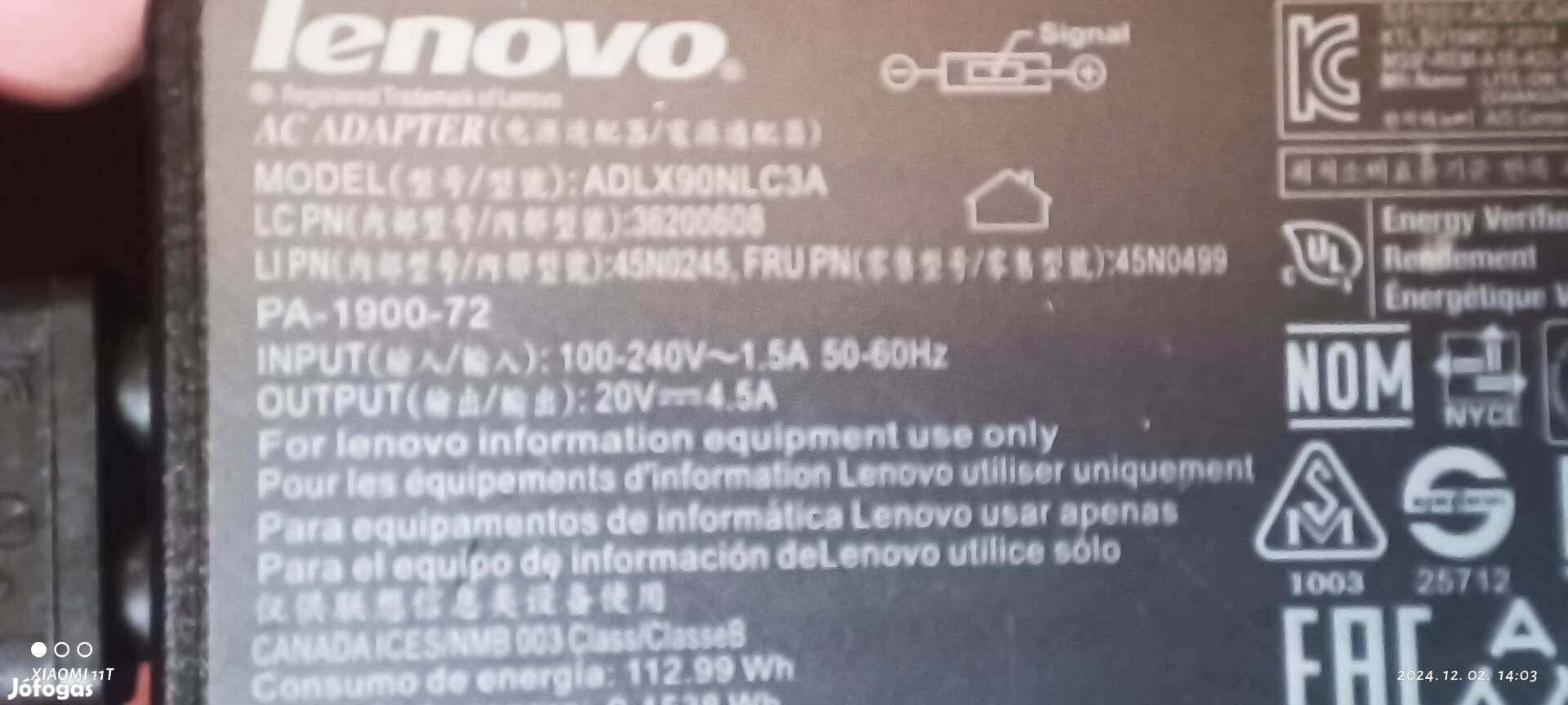 Lenovo Adlx90nlc3a gyári laptop töltő teljesen újszerű hibátlan 