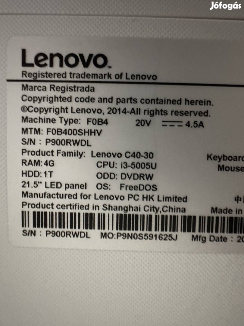 Lenovo C40-30 AIo gép eladó!