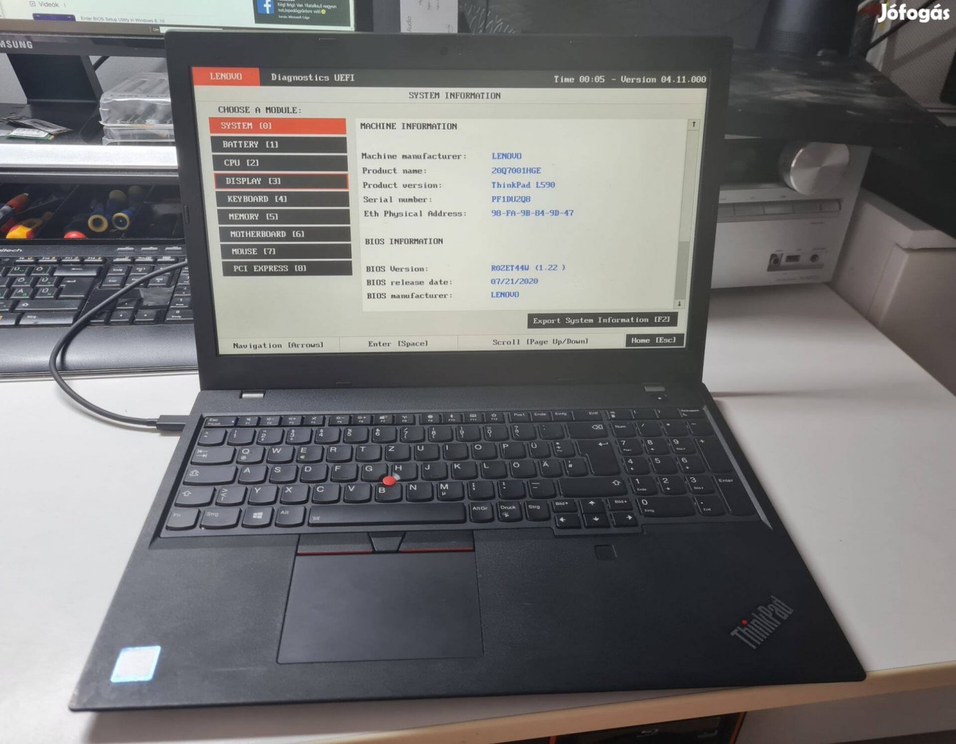 Lenovo Thinkpad L590 i7 8gen ram ssd aksi töltő nélkül eladó !