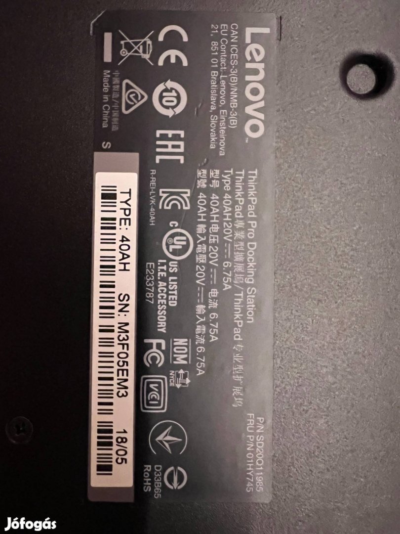 Lenovo Thinkpad Pro Dock 40H dokkoló 135W-os tápegységgel