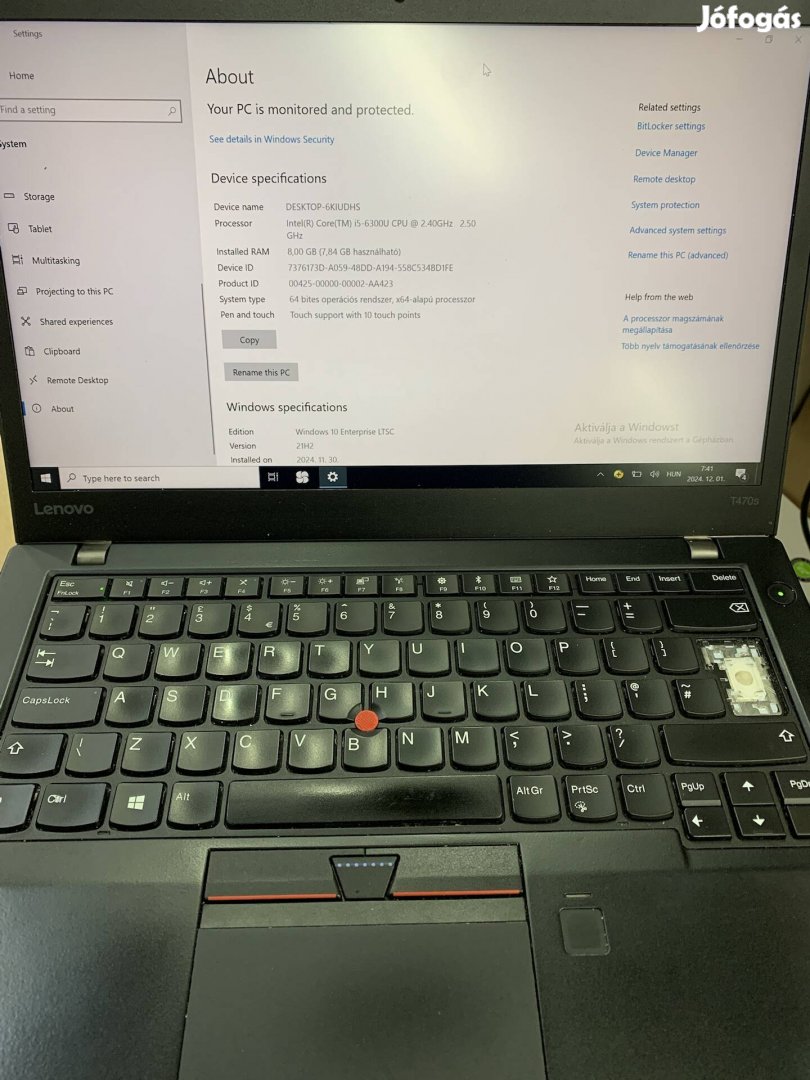 Lenovo Thinkpad T470s I5 6gen 8GB DDR4 256gb ssd