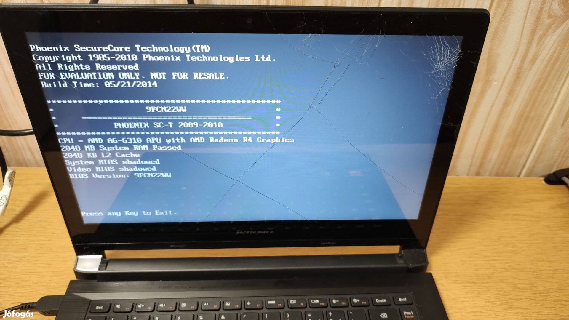 Lenovo, AMD A6-6310 törött, hiányos notebook töltővel, alkatrésznek