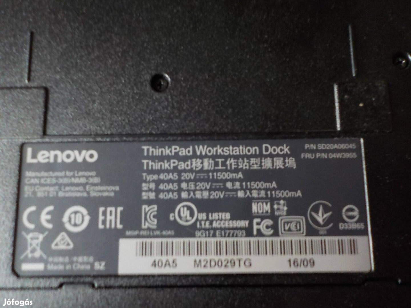 Lenovo dokkoló 40A5 20v 11500mA