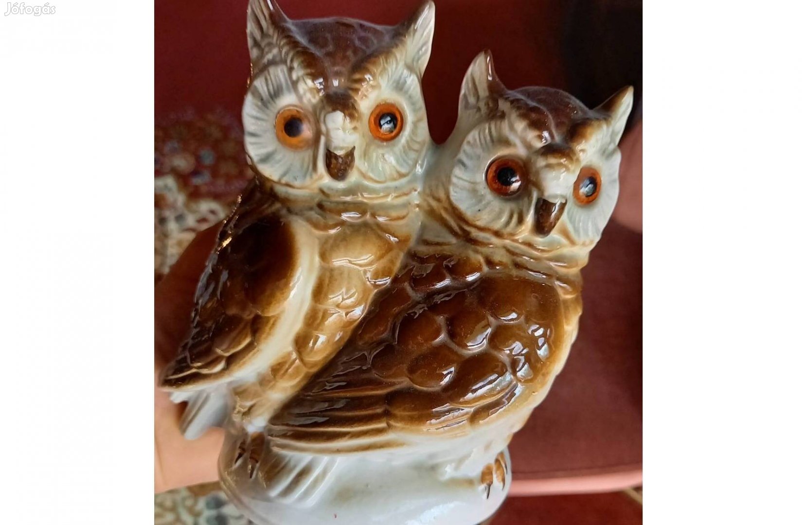 Lenyűgöző, hangulatos porcelán bagoly lámpa, 2 figurával