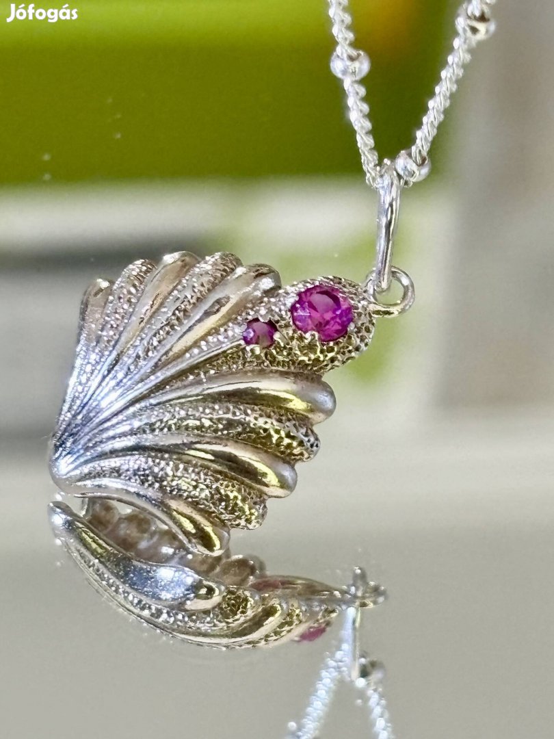 Lenyűgöző ezüst nyaklánc, valódi-természetes rubin kövekkel