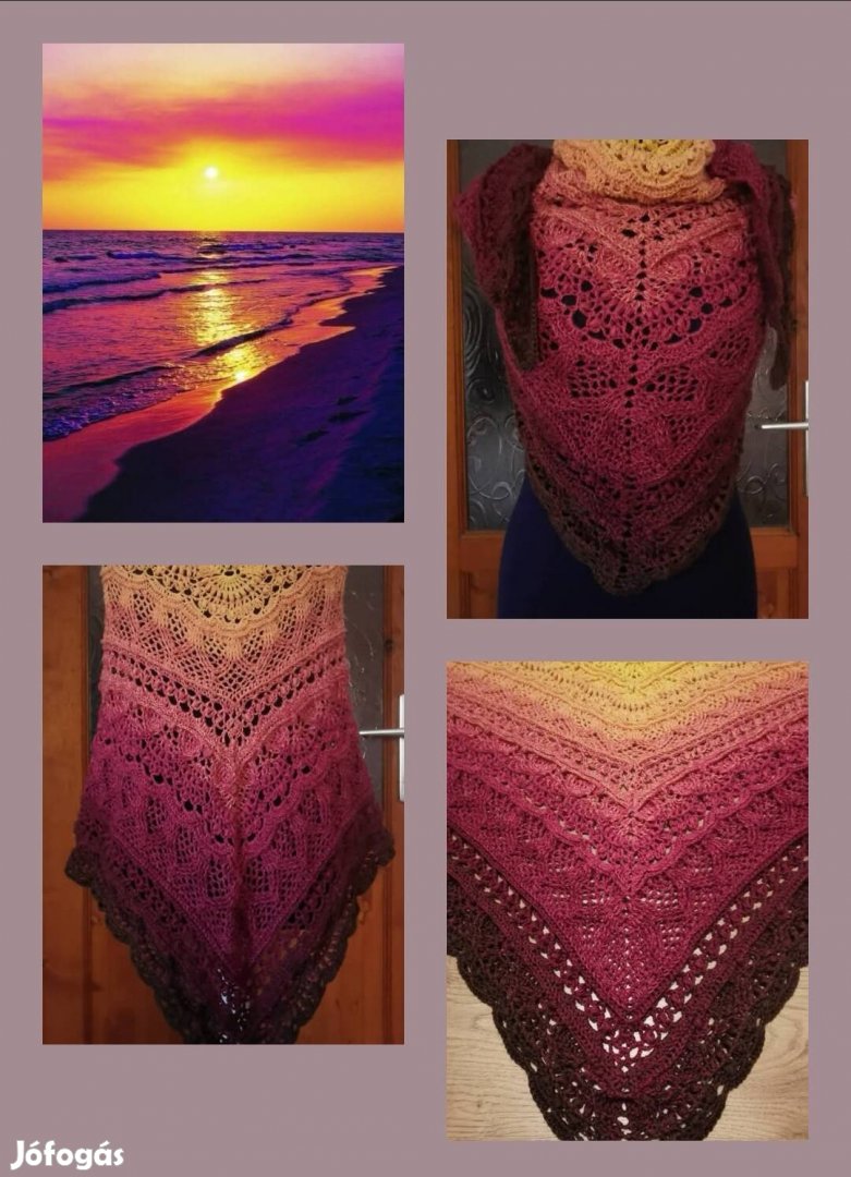 Lenyűgöző színvilágú, kézzel horgolt, egyedi vállkendő.