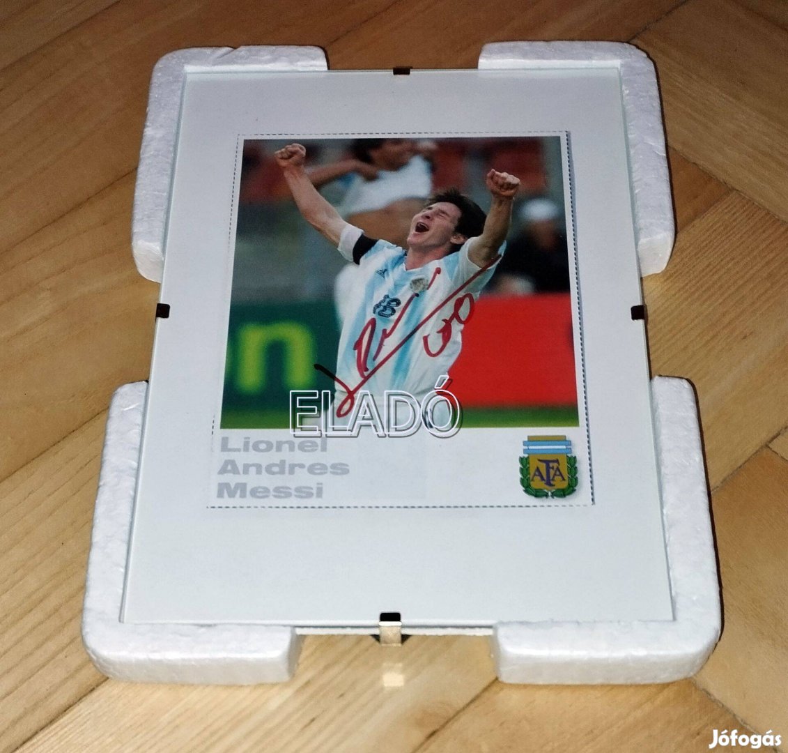 Leo Messi eredeti dedikált fényképe Argentína labda futball
