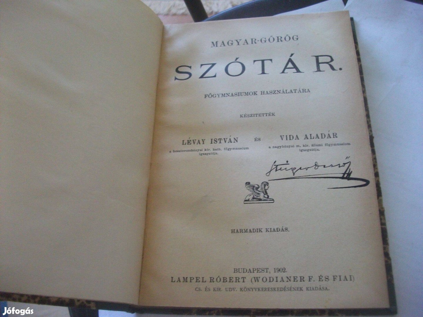 Lévay István - Vida Aladár - Magyar-görög szótár főgymnasiumok 1902