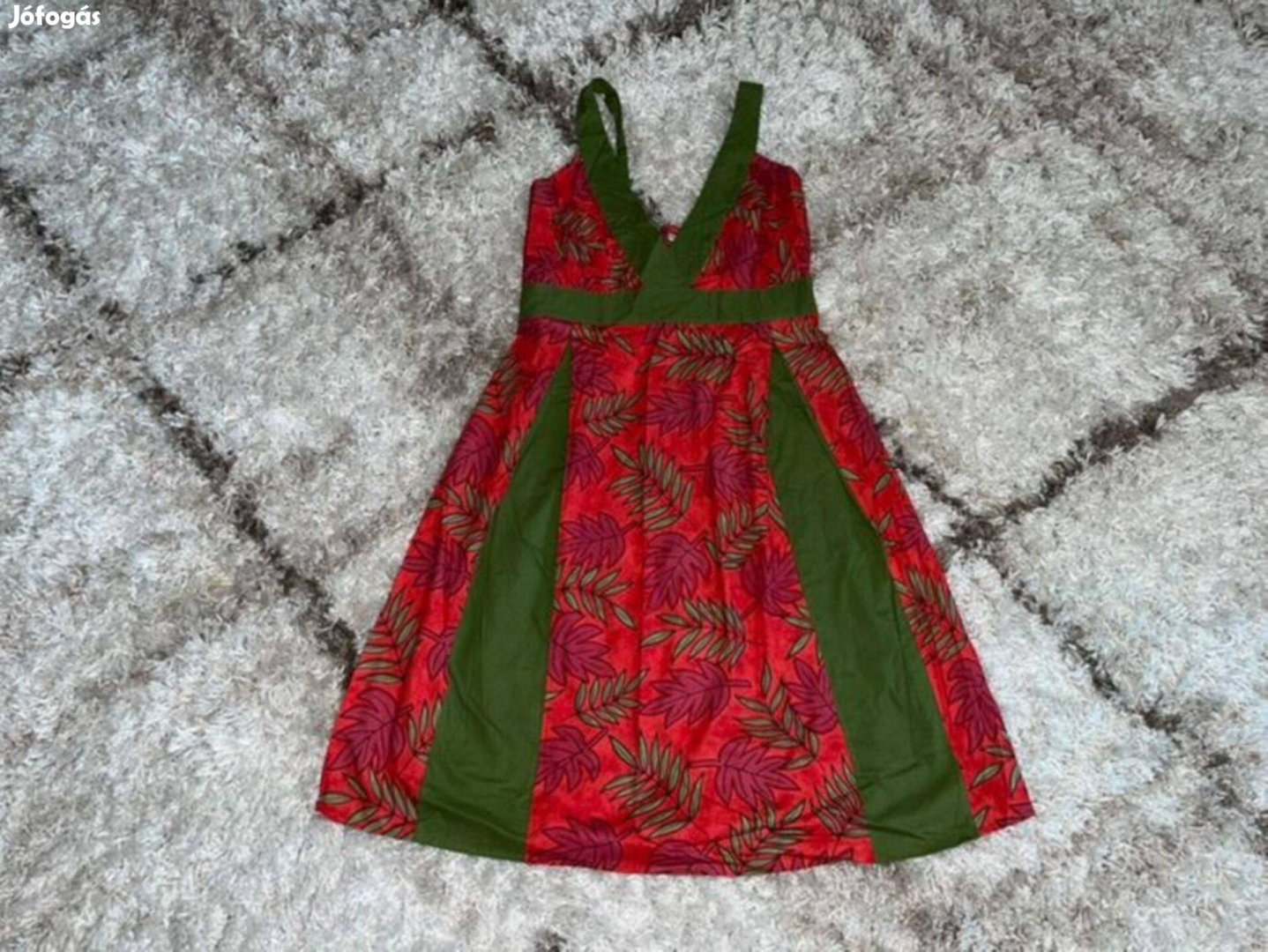 Leveles oliva-piros indiai vászon ruha 42 L-XL UK 14