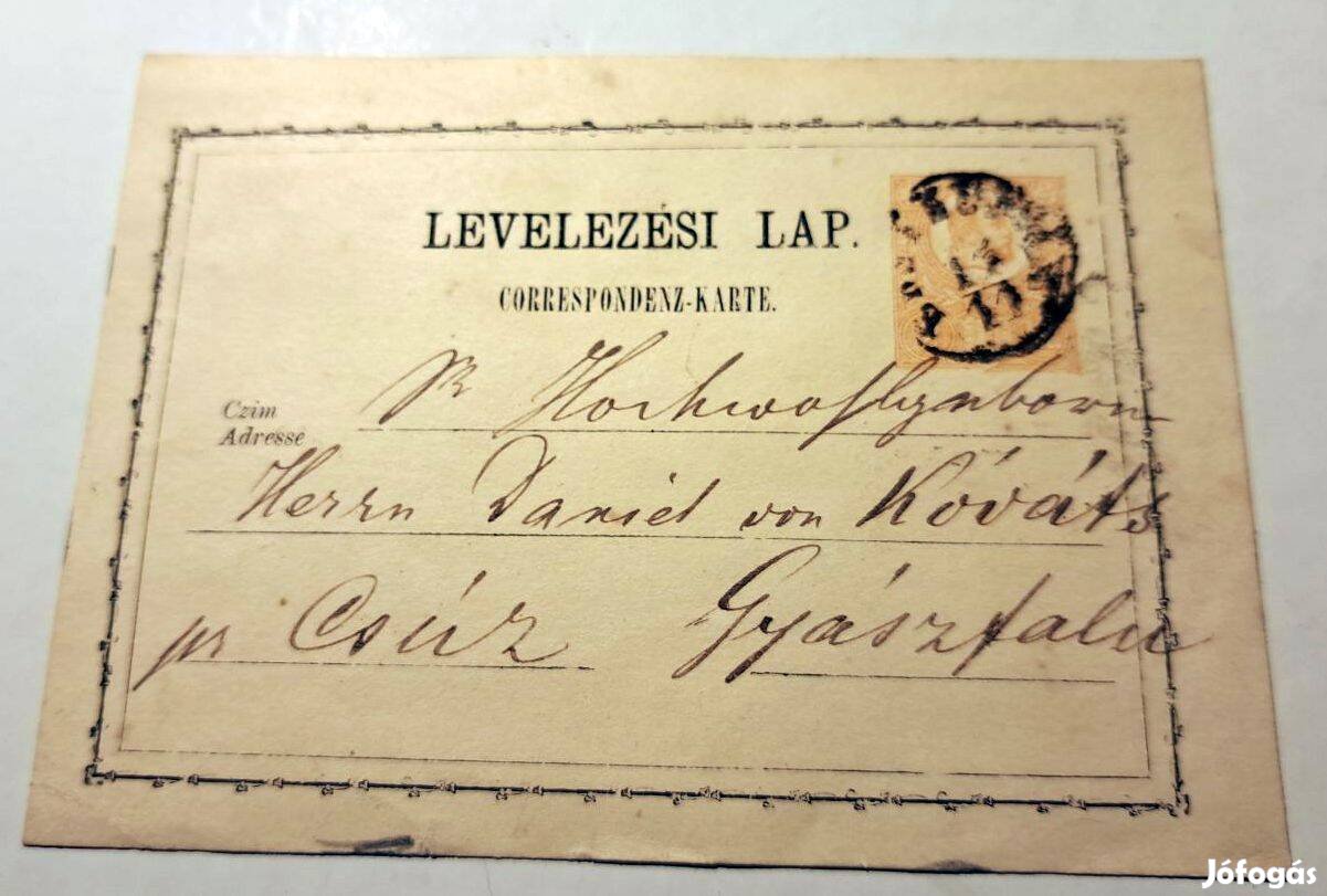 Levelezési lap 1872. Szép állapotú.!