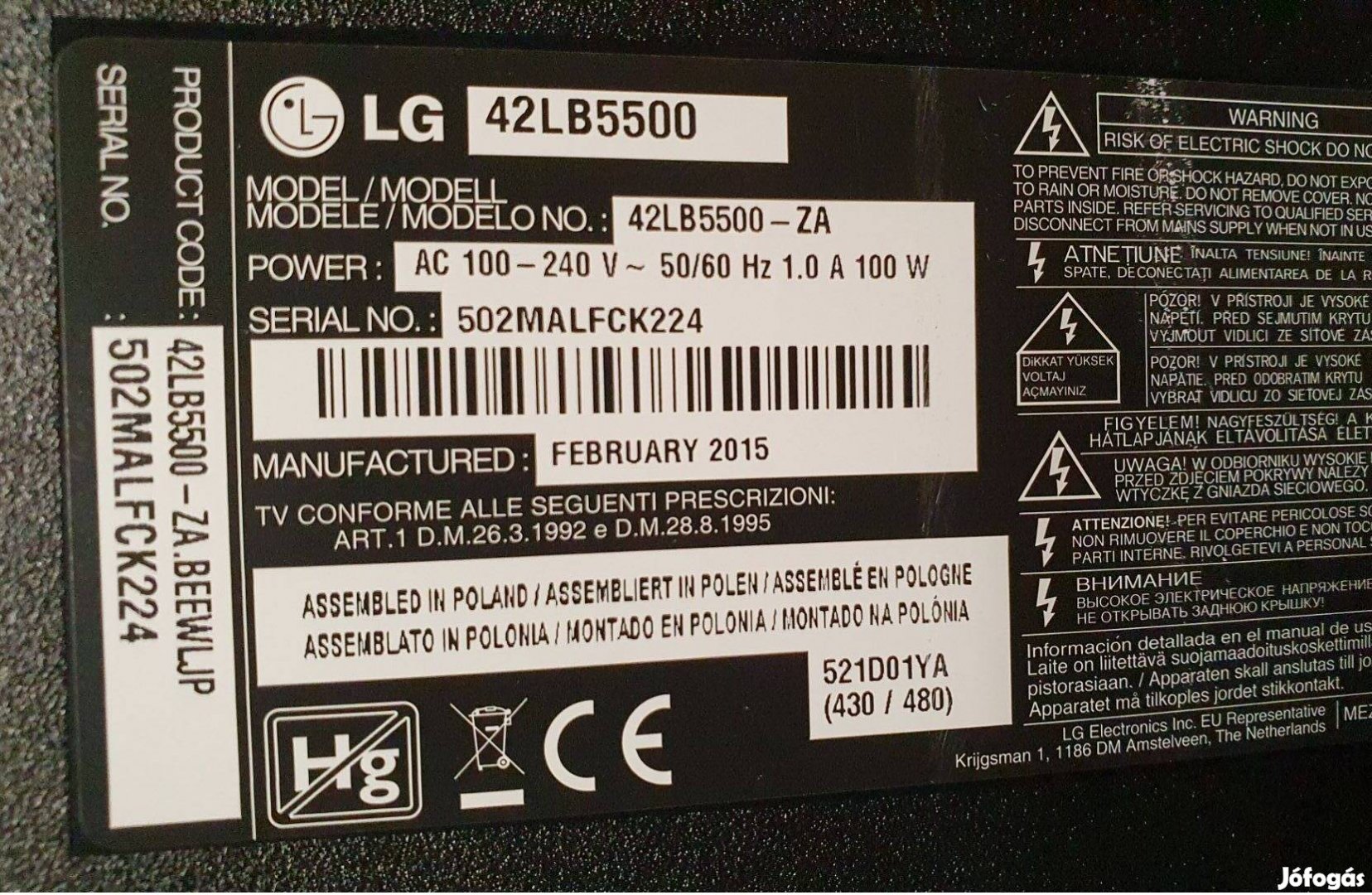 Lg 106cm LED hibás tv panelek 42LB5500 Kijelző elkelt!