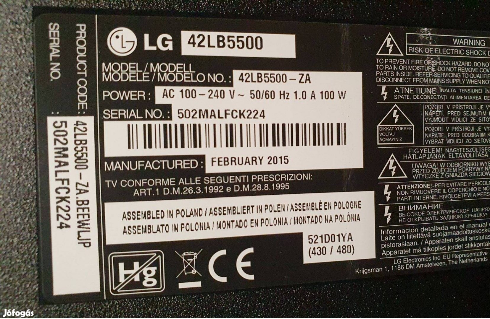 Lg 106cm LED tv panelek 42LB5500 Kijelző elkelt!