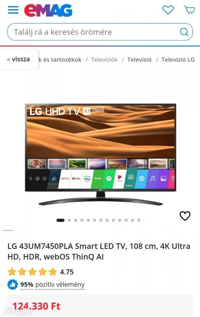 Lg 108cm 43" UHD Smart LED tv Wifi Netflix Youtube