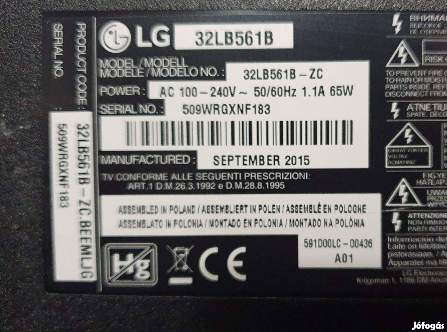 Lg 32LB561B LED LCD tv hibás törött alkatrésznek