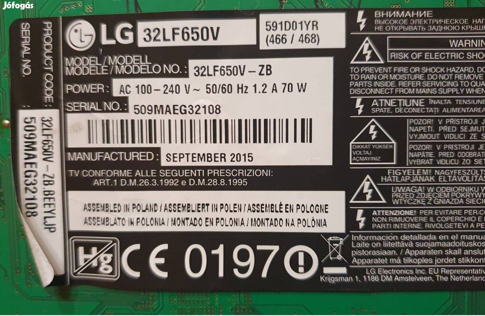 Lg 32LF650V LED tv panelek törött készülékből EAX66207203(1.0)