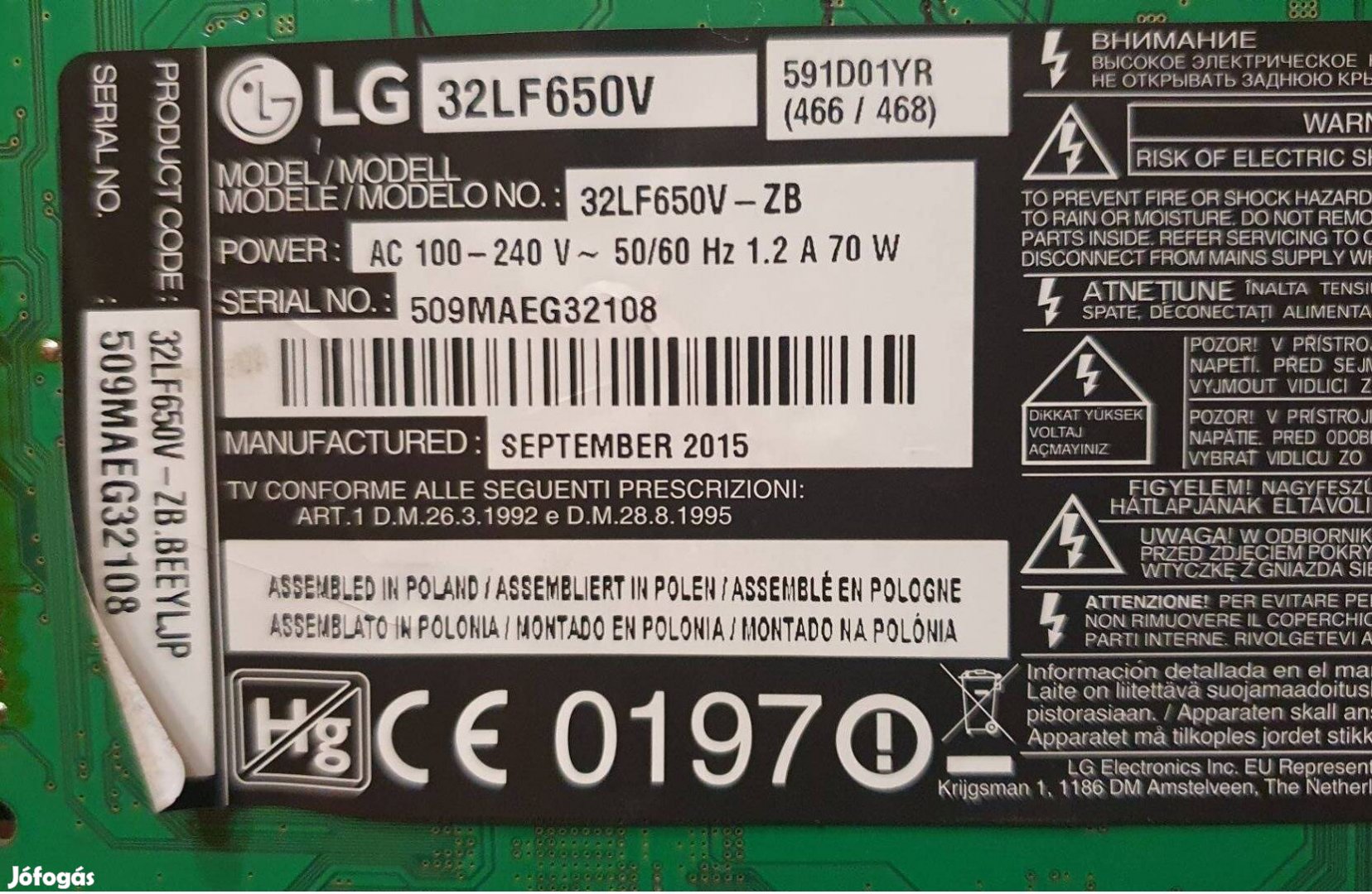 Lg 32LF650V LED tv panelek törött készülékből EAX66207203(1.0)