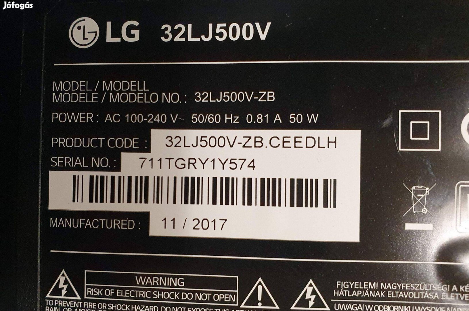 Lg 32LJ500V LED LCD tv mainboard és tcon 32T42-Cok CTRL BD