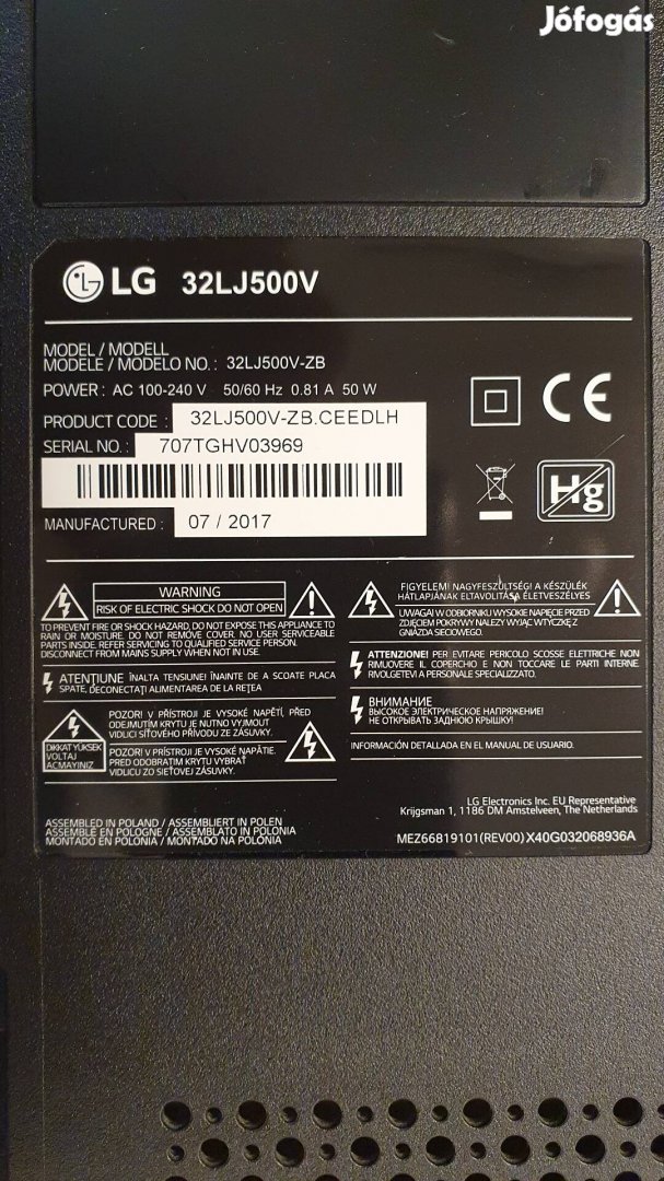 Lg 32LJ500V LED tv mainboard tcon 32T42-Cok 