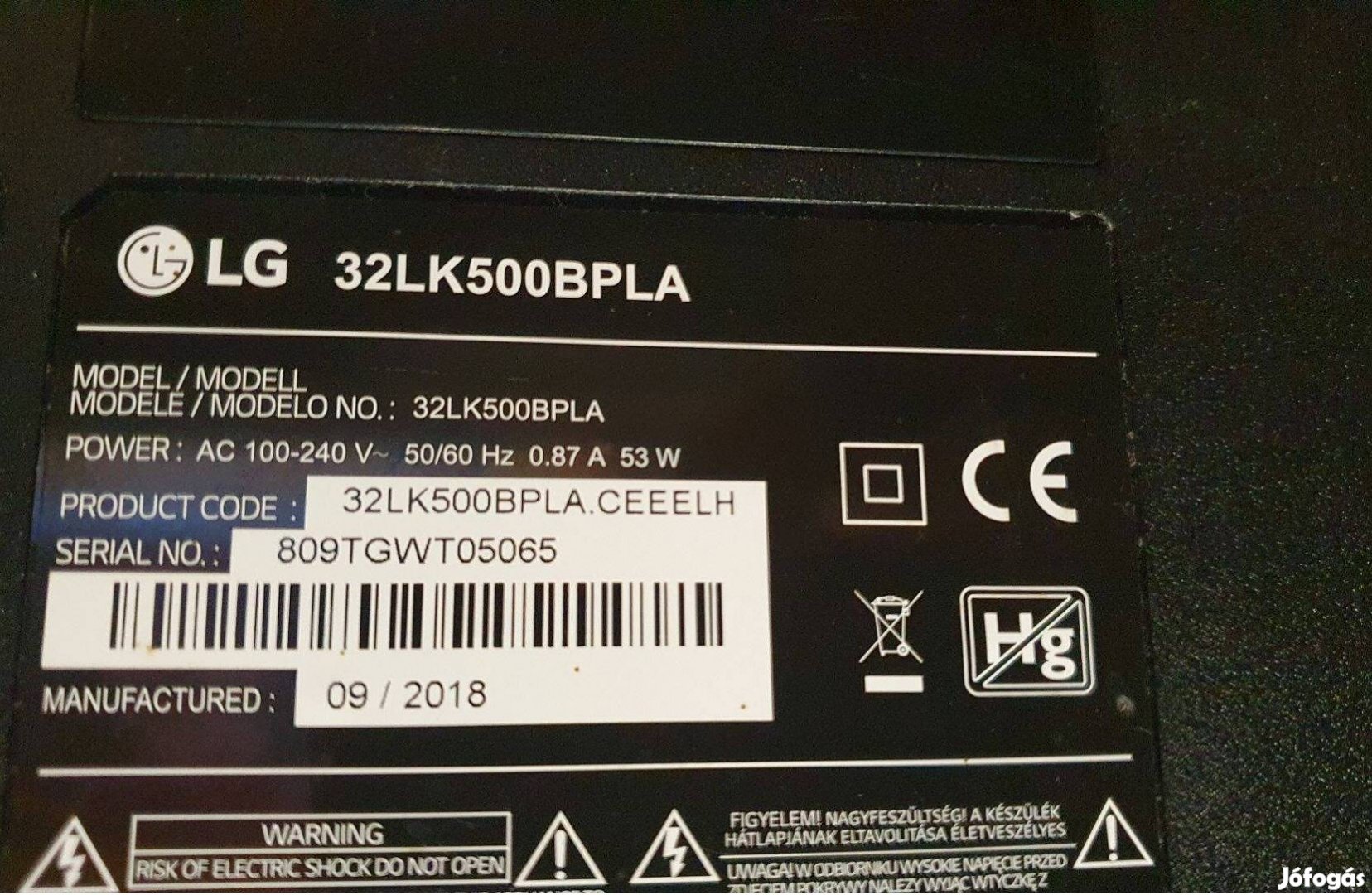 Lg 32LK500BPLA LED tv alkatrésznek 32LK500 tápegység elkelt