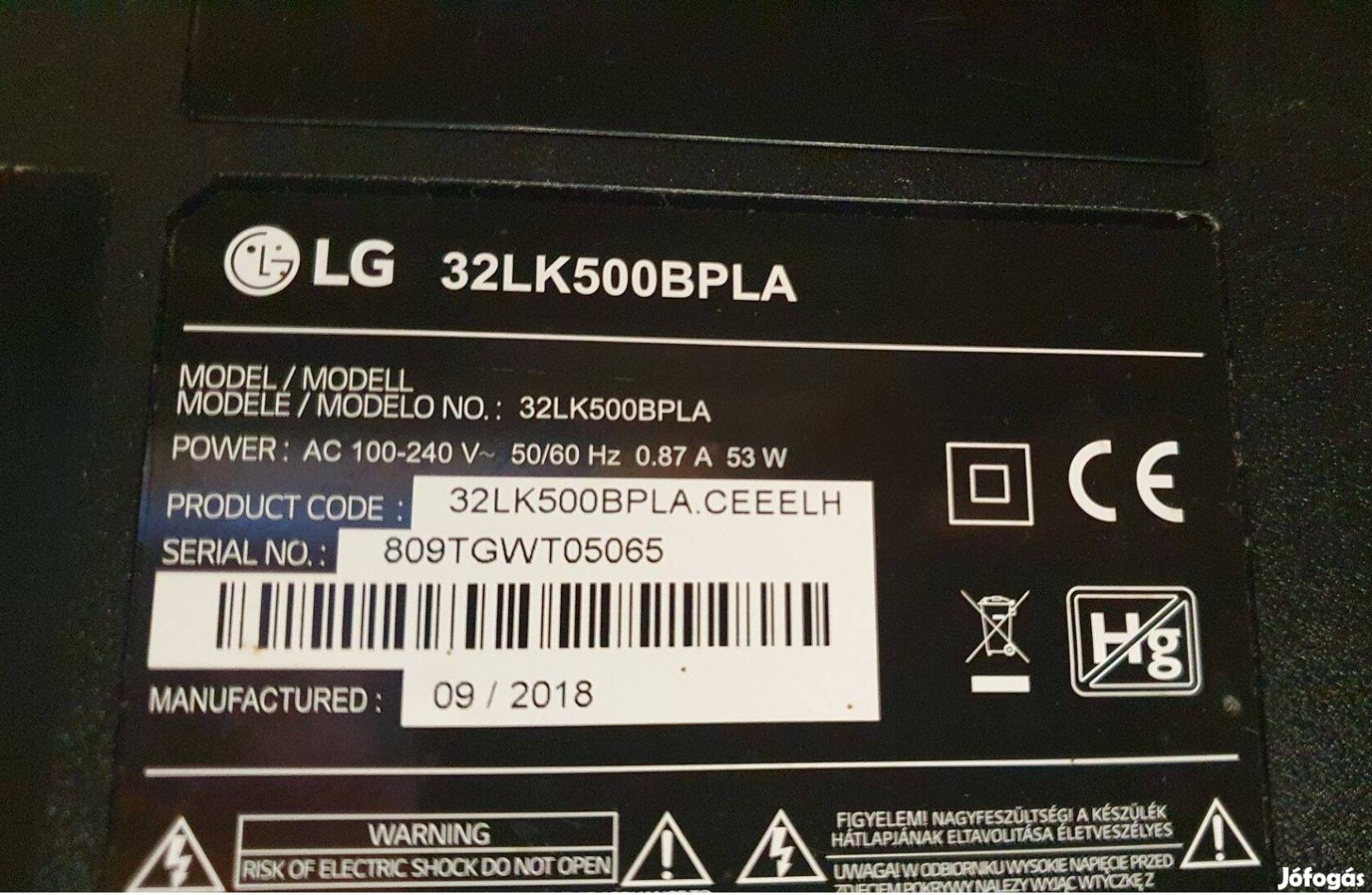 Lg 32LK500BPLA LED tv hibás törött alkatrésznek 32LK500