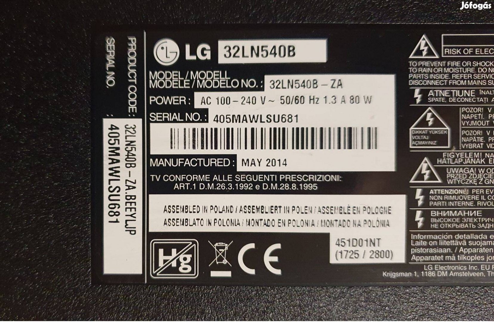 Lg 32LN540B LED tv panelek alkatrésznek