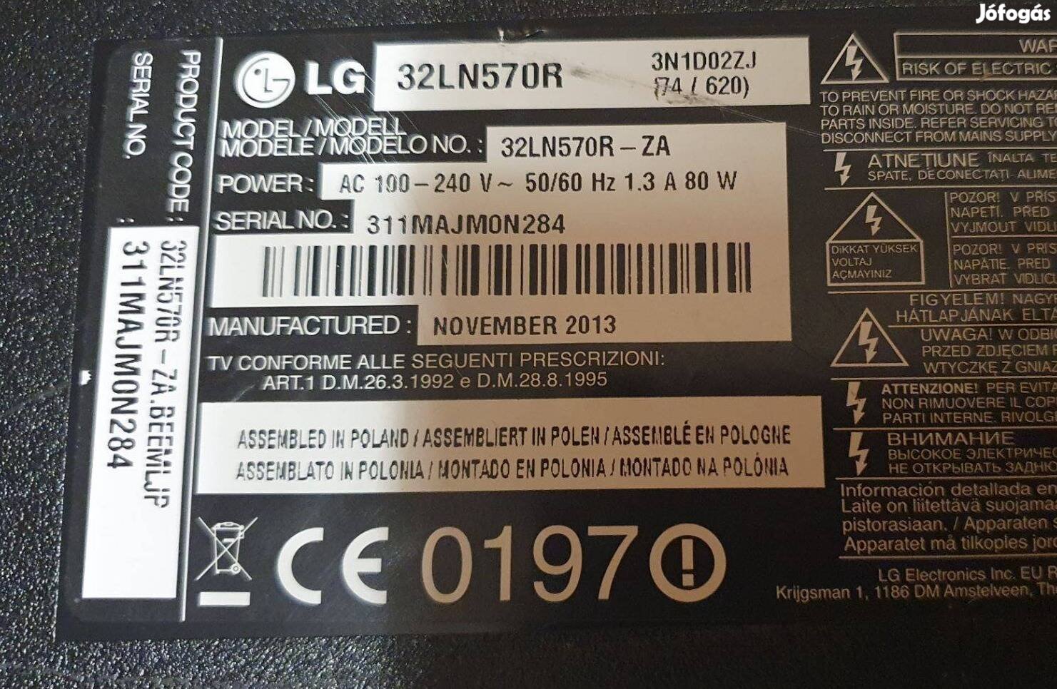 Lg 32LN570R LED tv hibás alkatrésznek 32LN570 csík a képen