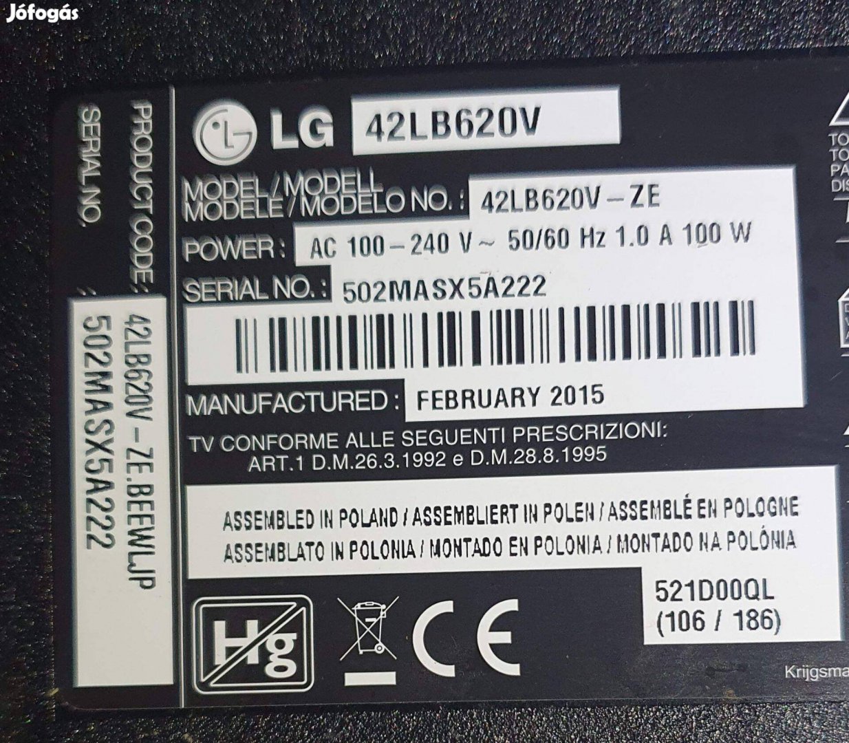 Lg 42LB620V LED tv panelek alkatrésznek, mainboard elkelt! 6870C-0480A