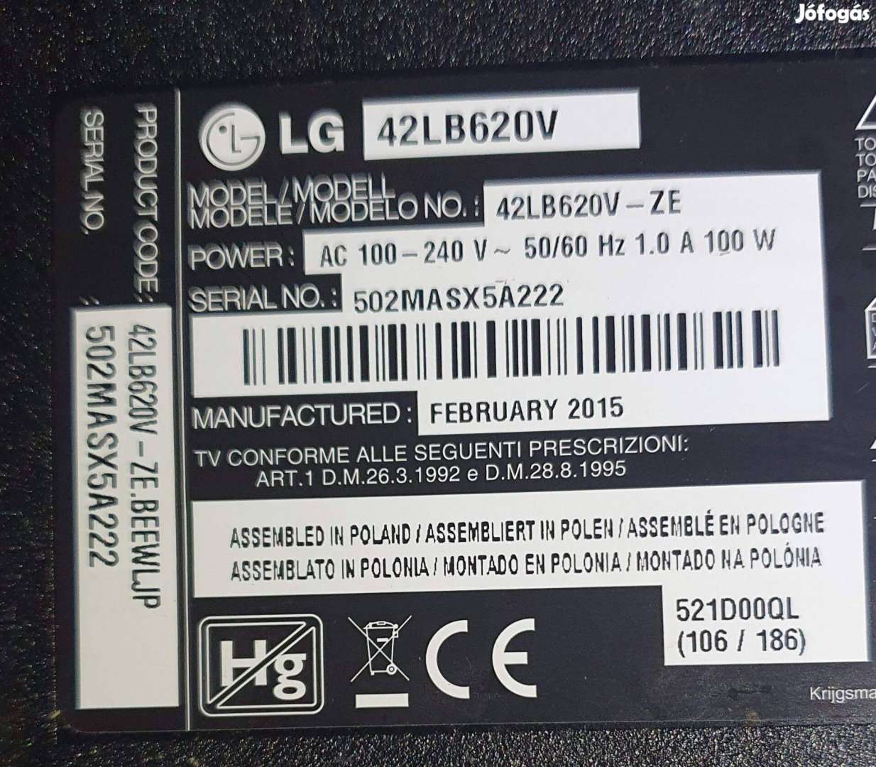 Lg 42LB620V LED tv panelek alkatrésznek, mainboard elkelt! 6870C-0480A