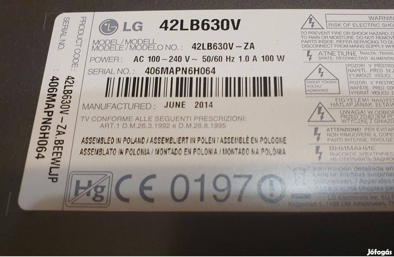 Lg 42LB630V Smart LED LCD tv törött alkatrésznek mainboard elkelt