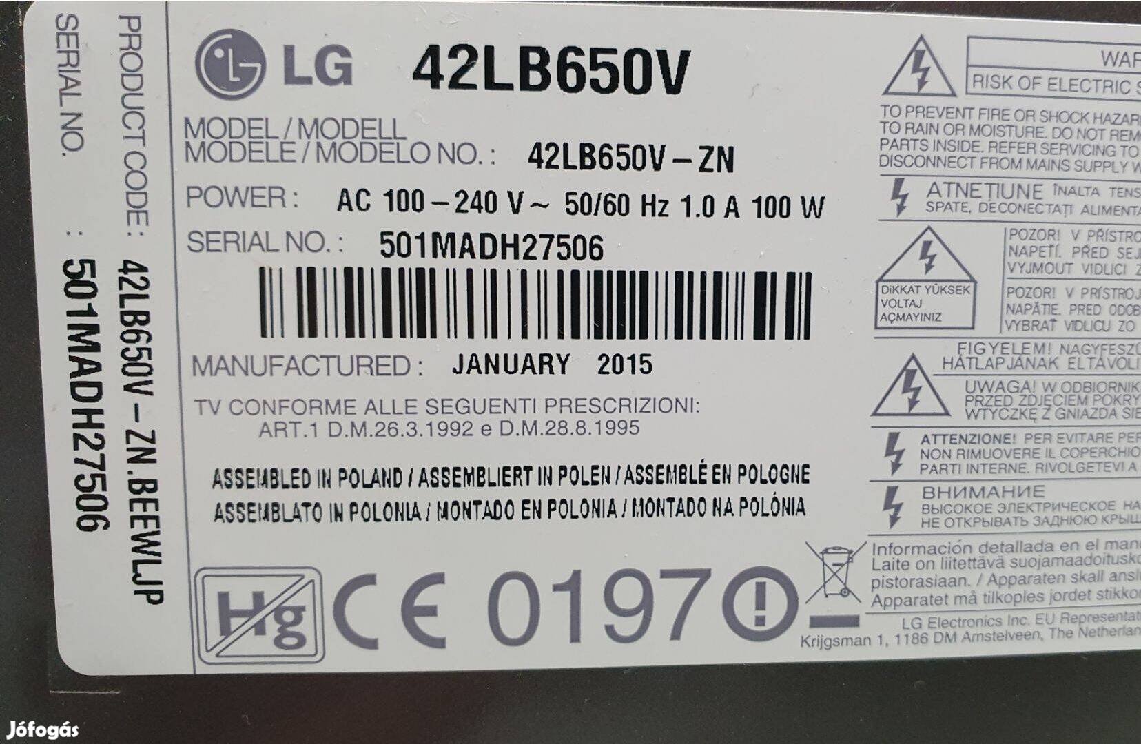 Lg 42LB650V smart 3D LED LCD tv tápegység panel törött készülékből