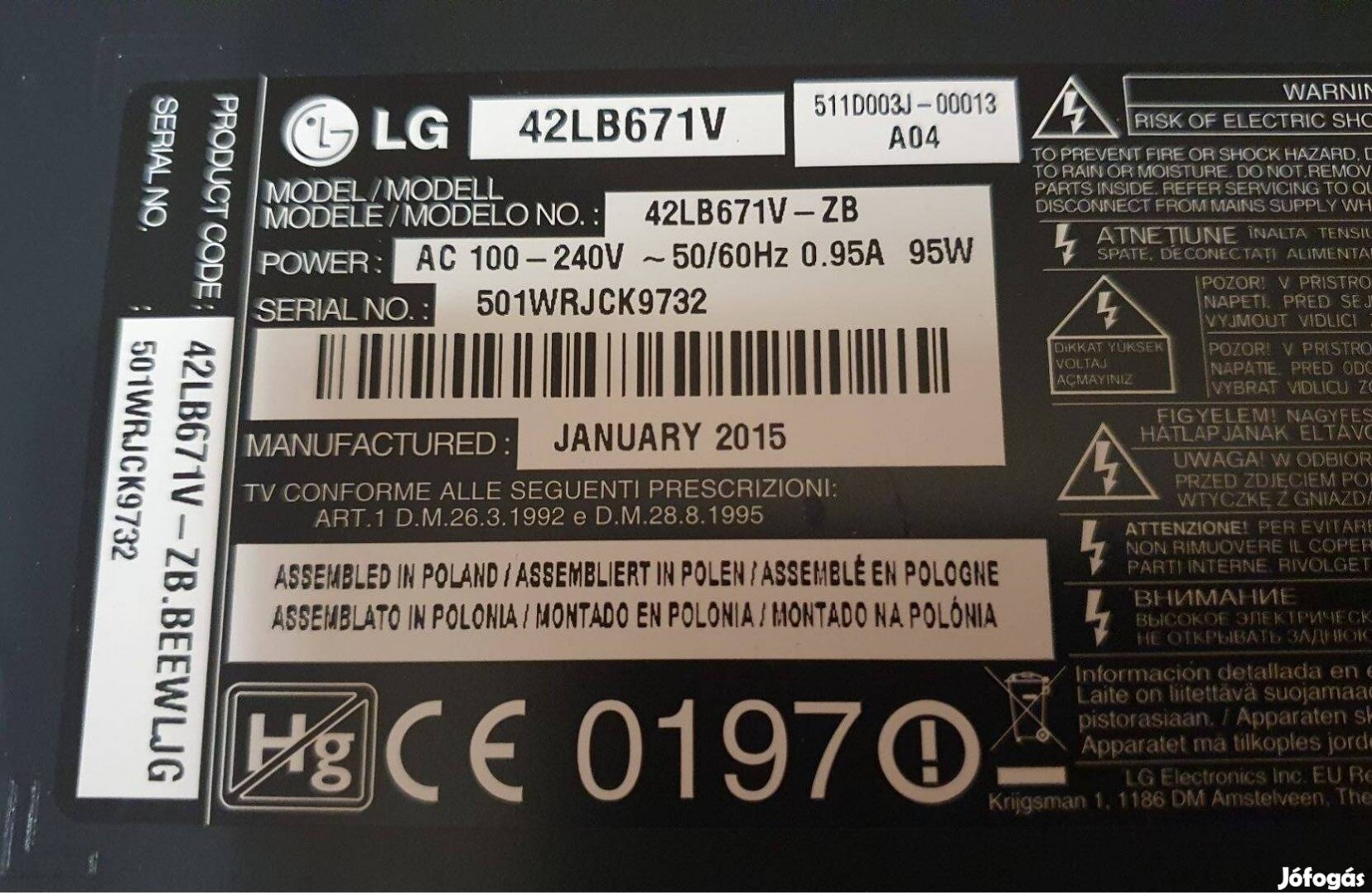 Lg 42LB671V Smart LED LCD tv törött alkatrésznek 55LB760V