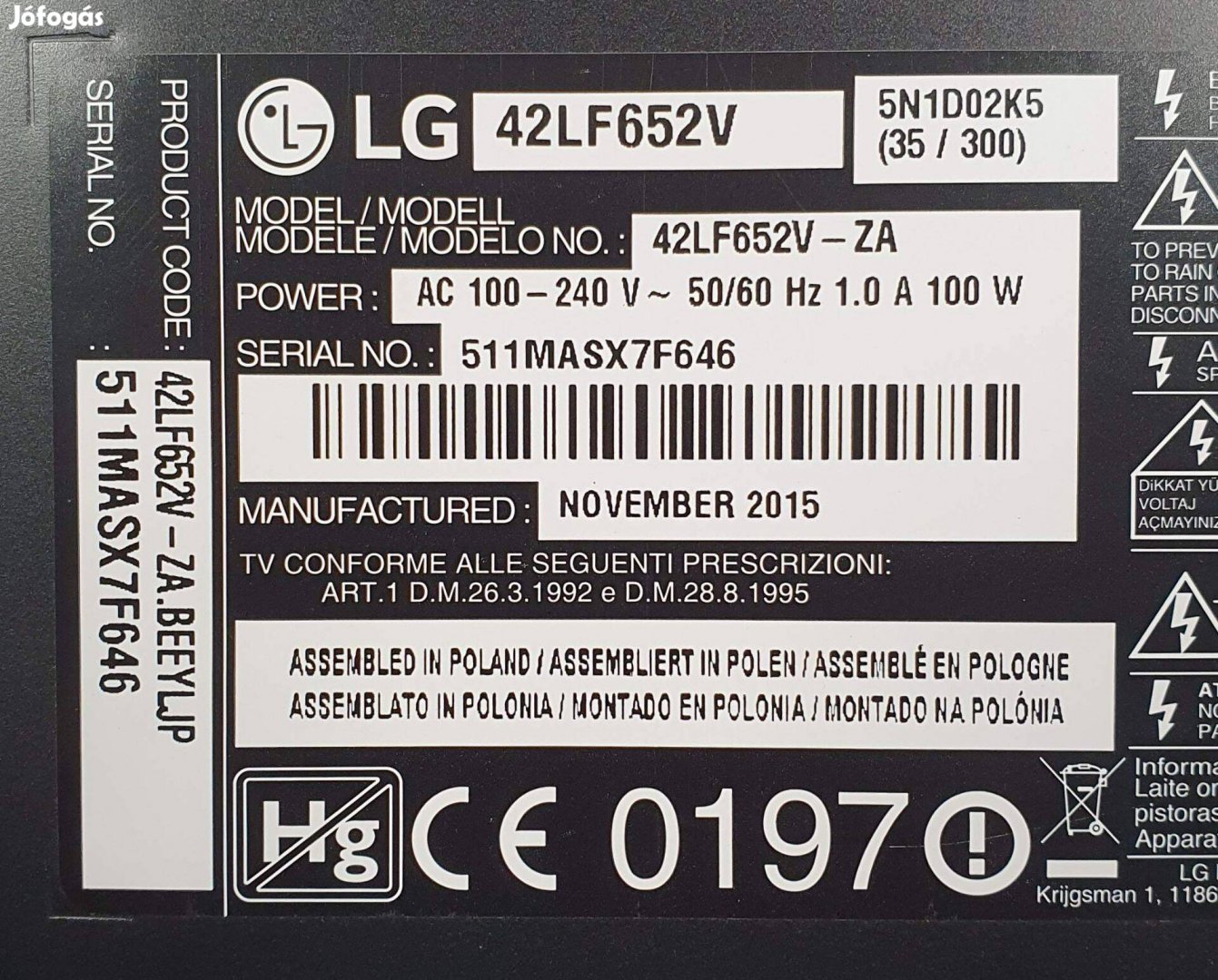 Lg 42LF652V LED LCD tv hibás törött alkatrésznek logozik